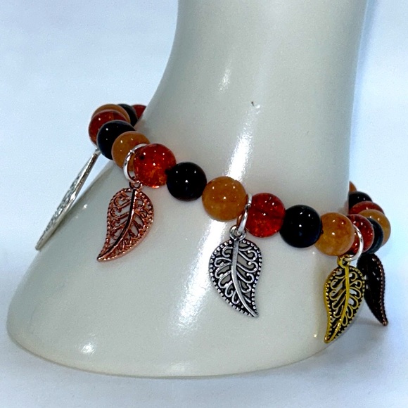 Handmade Leaf Charm Bracelet with Natural Tiger Eye & Sun Stones! - Picture 10 of 13